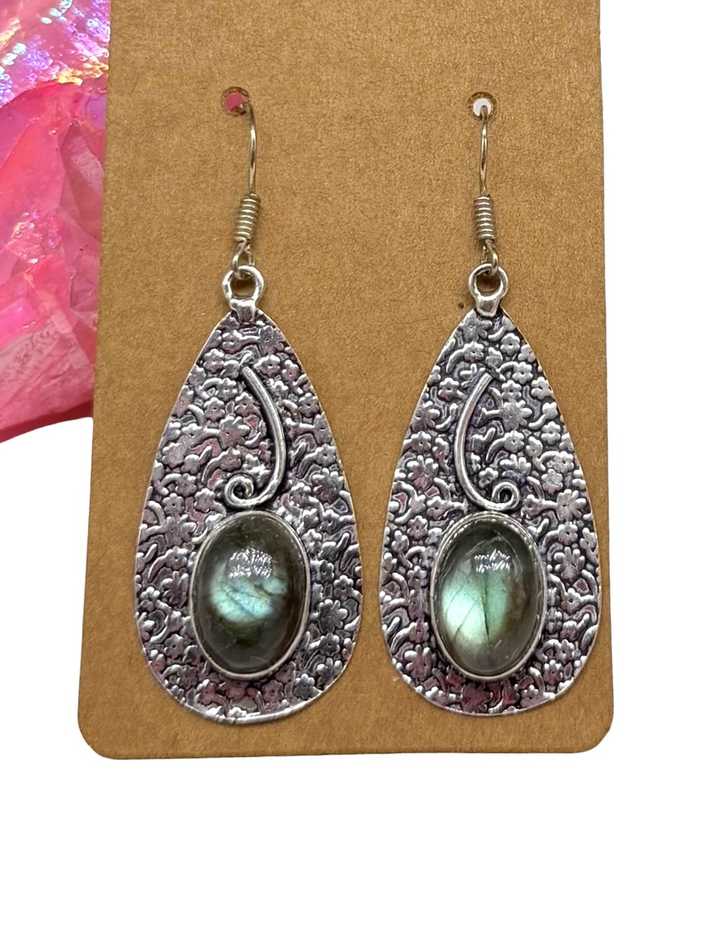 Labradorite Earrings 925 Sterling Silver Overlay